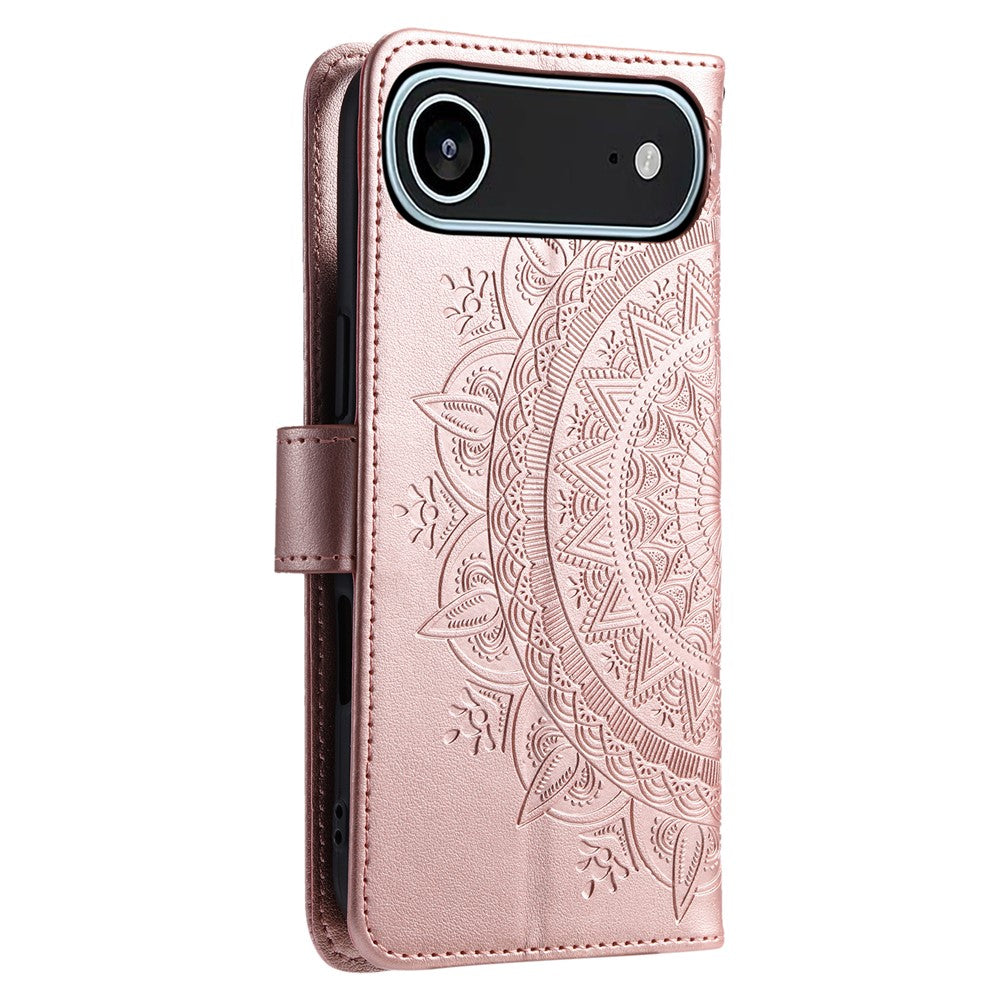For iPhone Air Stand Case Imprinted Totem PU Leather Wallet Phone Cover with Wrist Strap