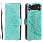 For iPhone Air Stand Case Imprinted Totem PU Leather Wallet Phone Cover with Wrist Strap