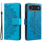 For iPhone Air Stand Case Imprinted Totem PU Leather Wallet Phone Cover with Wrist Strap