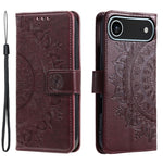 For iPhone Air Stand Case Imprinted Totem PU Leather Wallet Phone Cover with Wrist Strap