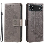 For iPhone Air Stand Case Imprinted Totem PU Leather Wallet Phone Cover with Wrist Strap