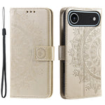 For iPhone Air Stand Case Imprinted Totem PU Leather Wallet Phone Cover with Wrist Strap