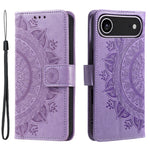 For iPhone Air Stand Case Imprinted Totem PU Leather Wallet Phone Cover with Wrist Strap