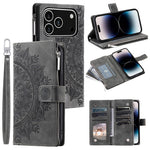 For iPhone 18 Pro / 17 Pro Wallet Case Mandala Flower Pattern PU Leather Phone Cover with Wrist Strap