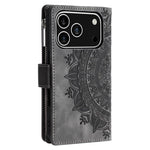For iPhone 18 Pro / 17 Pro Wallet Case Mandala Flower Pattern PU Leather Phone Cover with Wrist Strap