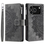 For iPhone 18 Pro / 17 Pro Wallet Case Mandala Flower Pattern PU Leather Phone Cover with Wrist Strap