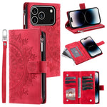 For iPhone 18 Pro / 17 Pro Wallet Case Mandala Flower Pattern PU Leather Phone Cover with Wrist Strap