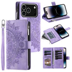 For iPhone 18 Pro / 17 Pro Wallet Case Mandala Flower Pattern PU Leather Phone Cover with Wrist Strap