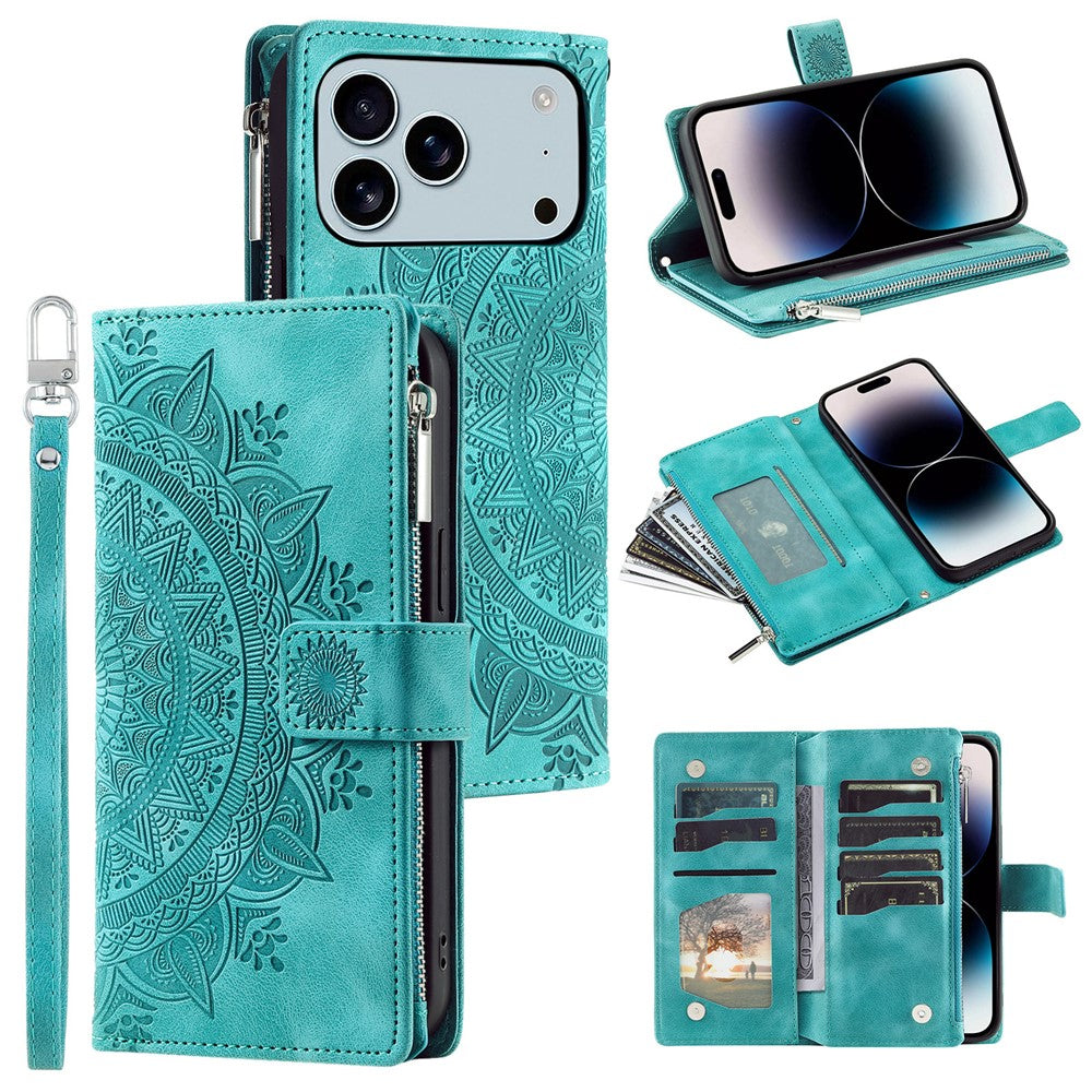 Til iPhone 18 Pro Max / 17 Pro Max Pung Etui Mandala Blomster Mønster PU Læder Telefon Cover med Håndledsrem