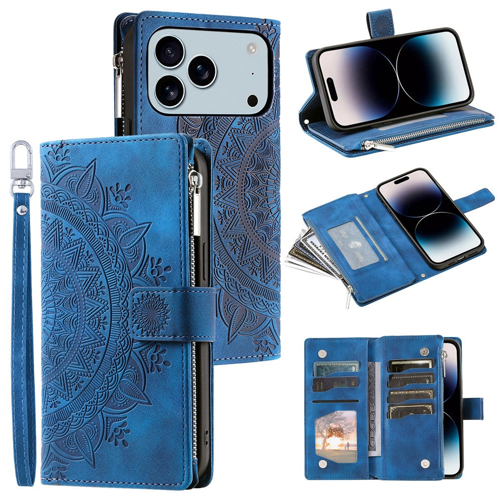 Til iPhone 18 Pro Max / 17 Pro Max Pung Etui Mandala Blomster Mønster PU Læder Telefon Cover med Håndledsrem