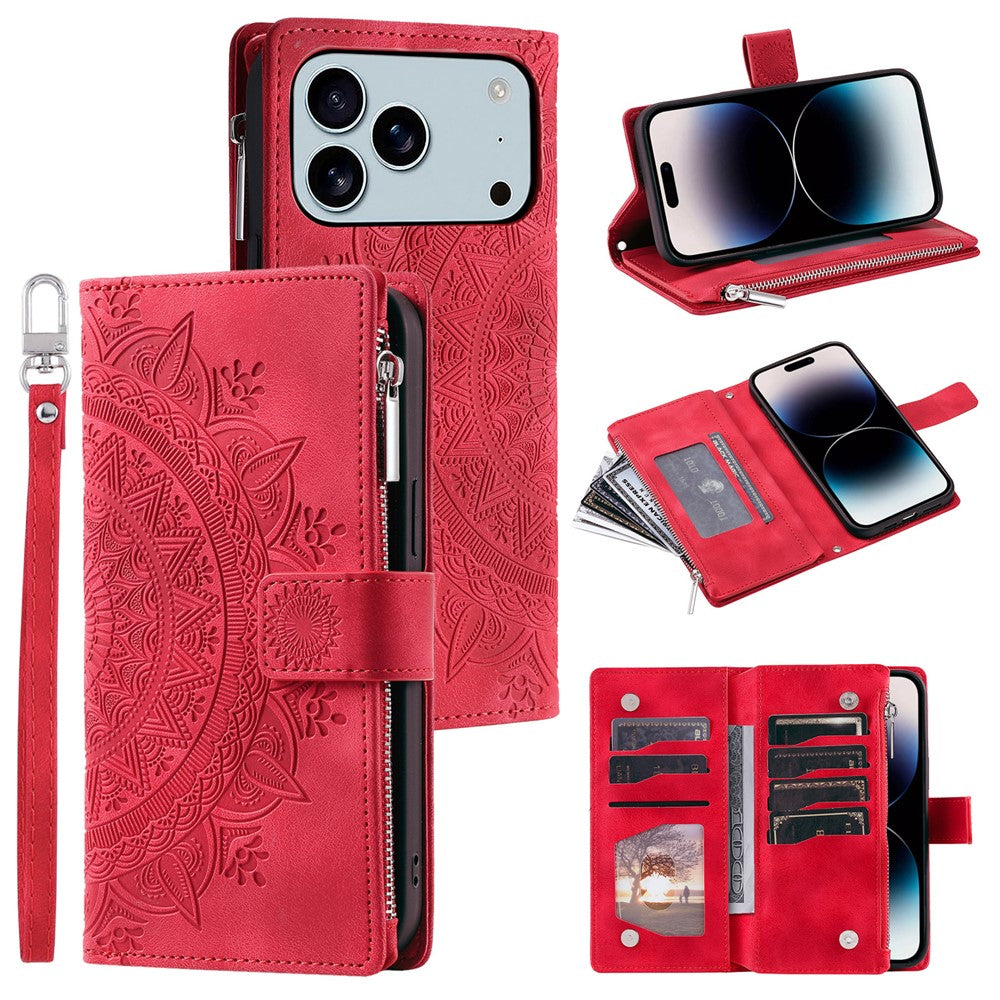 Til iPhone 18 Pro Max / 17 Pro Max Pung Etui Mandala Blomster Mønster PU Læder Telefon Cover med Håndledsrem