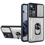 For Xiaomi 12T Pro 5G Card Holder Ring Magnetic Kickstand Phone Case PC + TPU Phone Protector with Slide Camera Cover