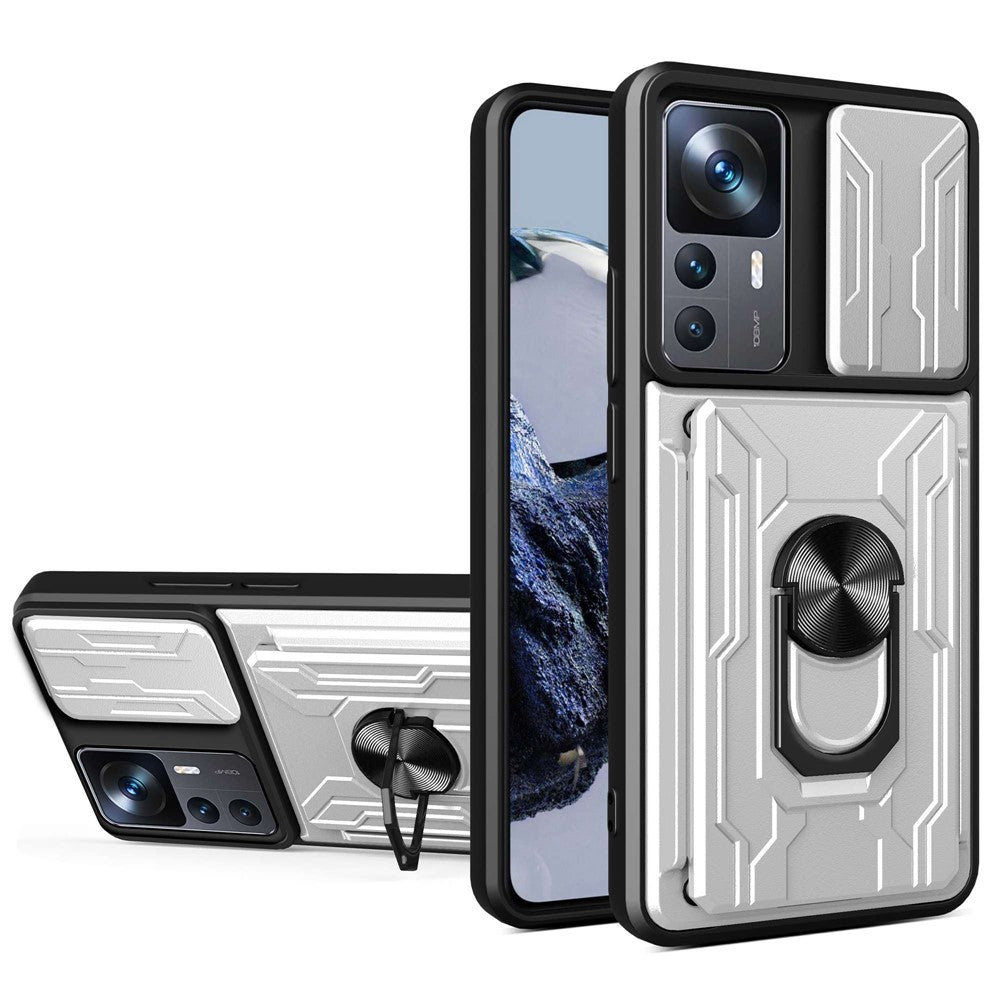For Xiaomi 12T Pro 5G Card Holder Ring Magnetic Kickstand Phone Case PC + TPU Phone Protector with Slide Camera Cover