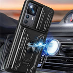 For Xiaomi 12T Pro 5G Card Holder Ring Magnetic Kickstand Phone Case PC + TPU Phone Protector with Slide Camera Cover