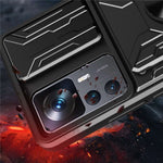 For Xiaomi 12T Pro 5G Card Holder Ring Magnetic Kickstand Phone Case PC + TPU Phone Protector with Slide Camera Cover