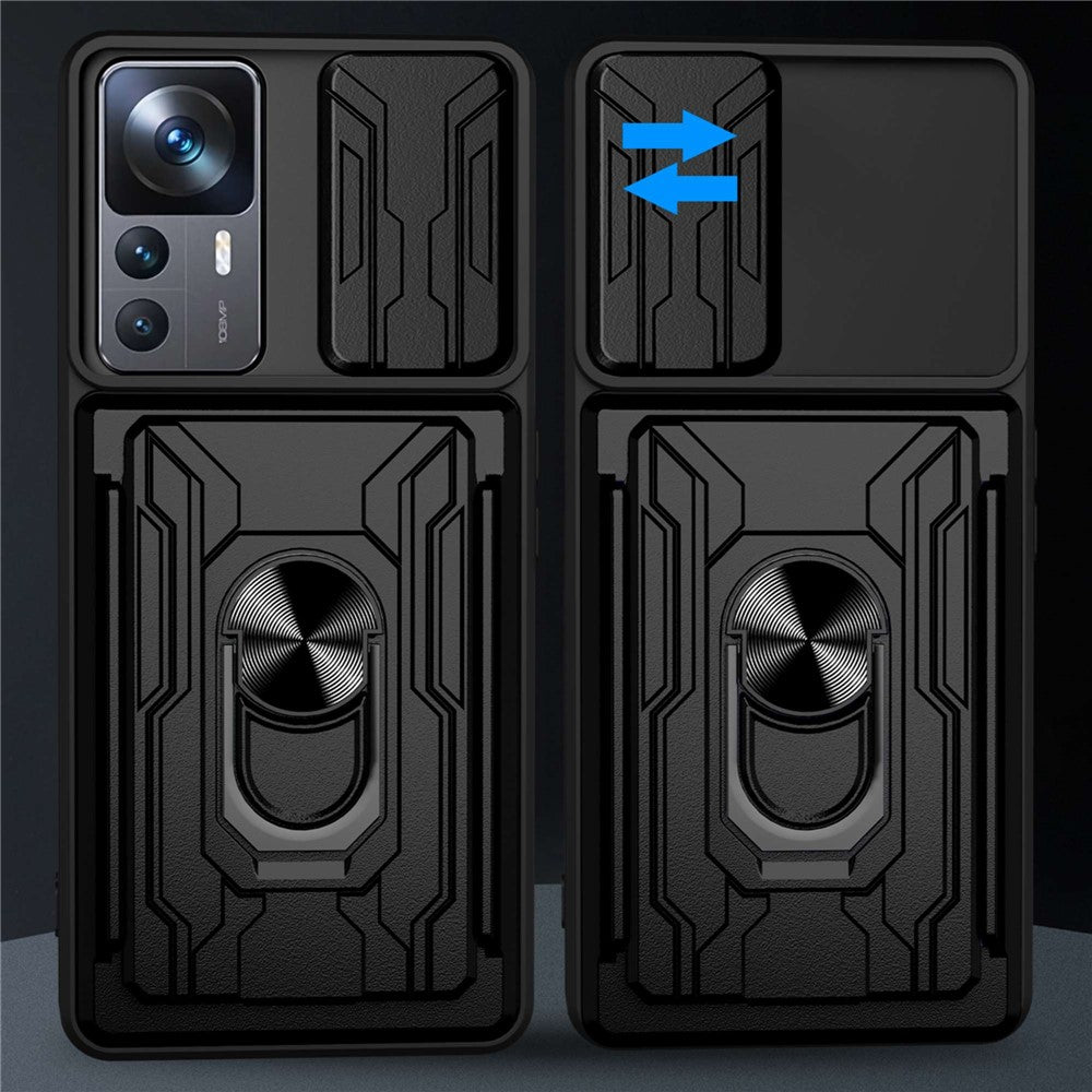 For Xiaomi 12T Pro 5G Card Holder Ring Magnetic Kickstand Phone Case PC + TPU Phone Protector with Slide Camera Cover
