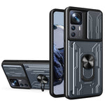 For Xiaomi 12T Pro 5G Card Holder Ring Magnetic Kickstand Phone Case PC + TPU Phone Protector with Slide Camera Cover