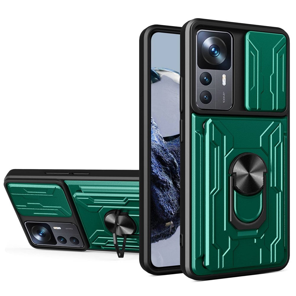 For Xiaomi 12T Pro 5G Card Holder Ring Magnetic Kickstand Phone Case PC + TPU Phone Protector with Slide Camera Cover