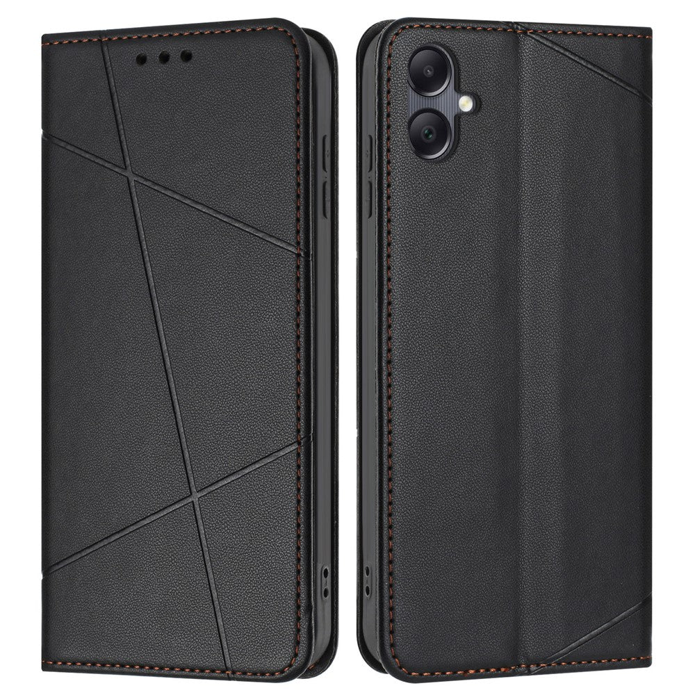 For Samsung Galaxy A08 5G / A07 4G Wallet Case Line Imprinted Leather Stand Phone Cover with Wrist Strap