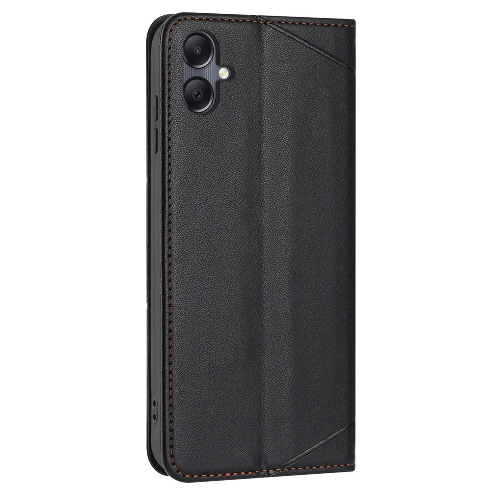 For Samsung Galaxy A08 5G / A07 4G Wallet Case Line Imprinted Leather Stand Phone Cover with Wrist Strap