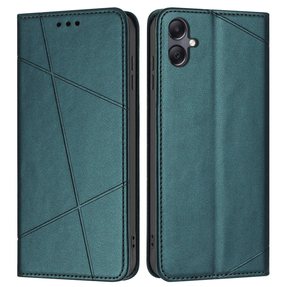 For Samsung Galaxy A08 5G / A07 4G Wallet Case Line Imprinted Leather Stand Phone Cover with Wrist Strap