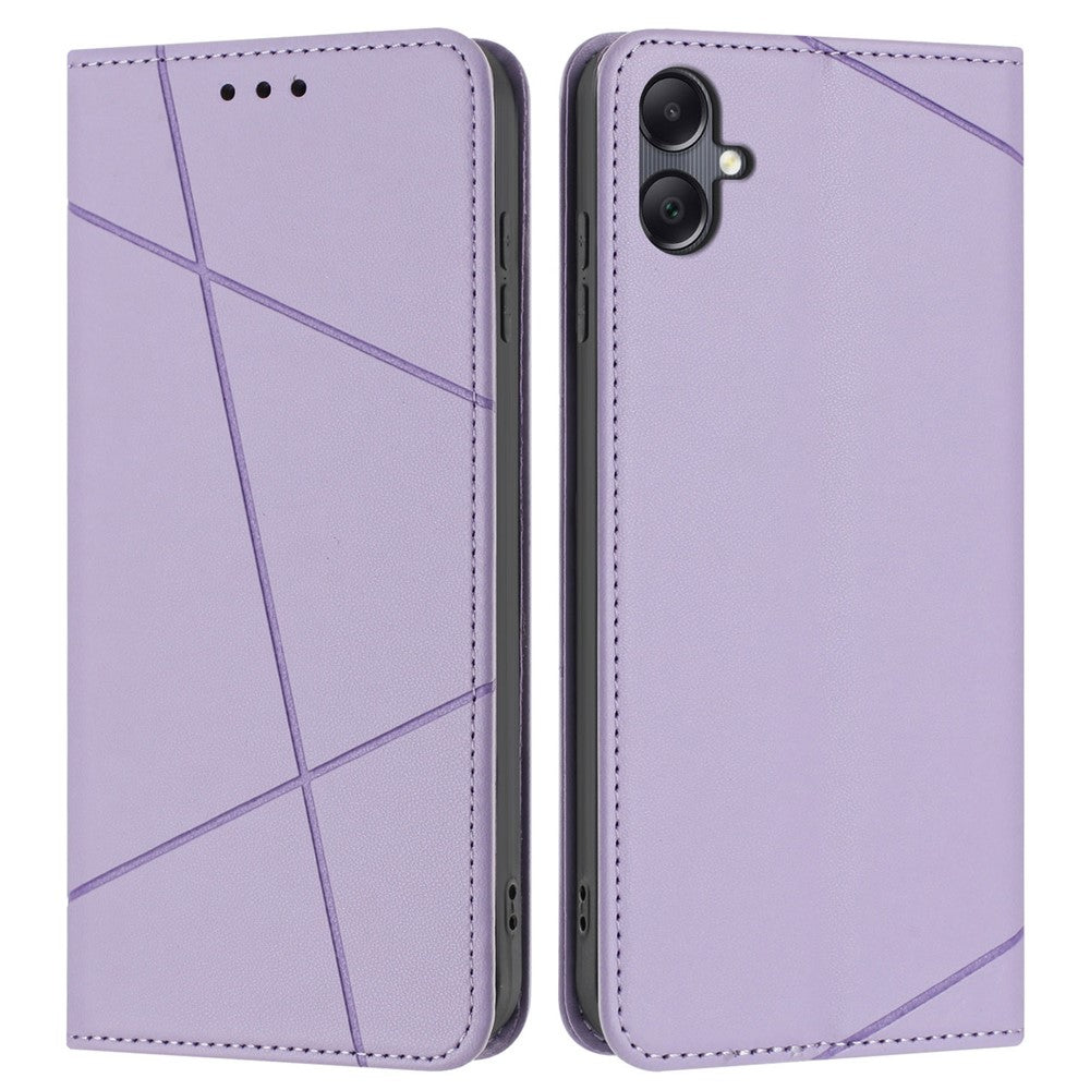 For Samsung Galaxy A08 5G / A07 4G Wallet Case Line Imprinted Leather Stand Phone Cover with Wrist Strap