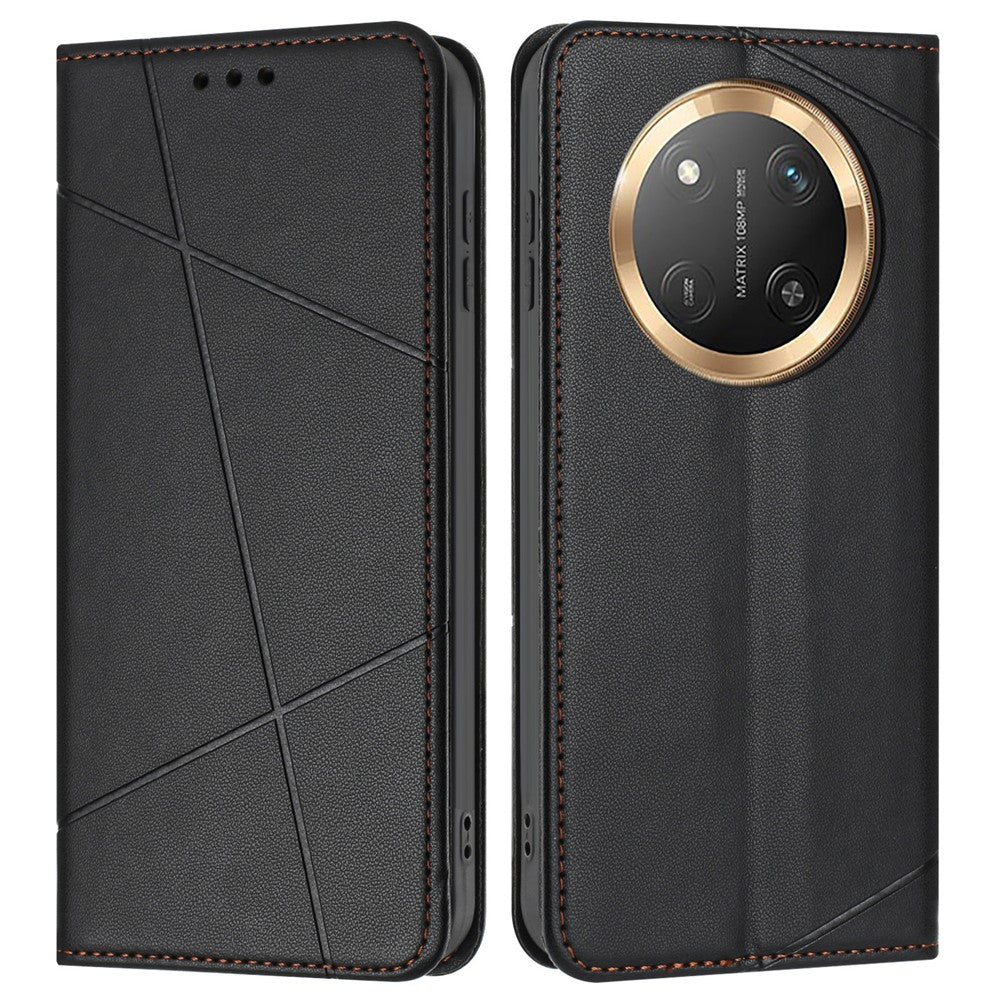 Wallet Case for Honor X60 Pro 5G / X9c 5G / Magic7 Lite 5G Line Imprinted Leather Stand Phone Cover with Wrist Strap