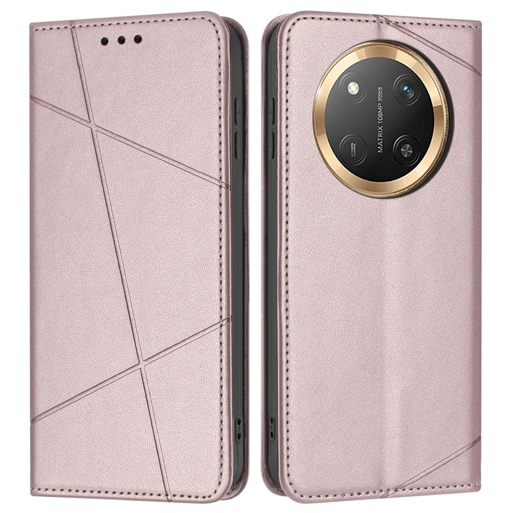 Wallet Case for Honor X60 Pro 5G / X9c 5G / Magic7 Lite 5G Line Imprinted Leather Stand Phone Cover with Wrist Strap