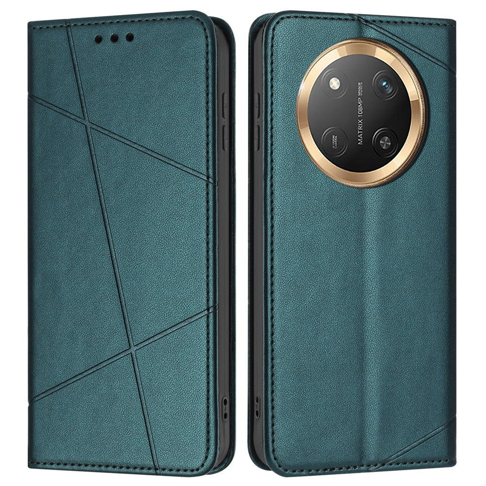 Wallet Case for Honor X60 Pro 5G / X9c 5G / Magic7 Lite 5G Line Imprinted Leather Stand Phone Cover with Wrist Strap