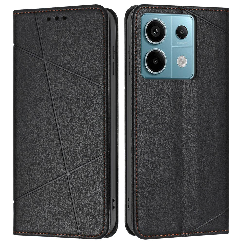 For Xiaomi Redmi Note 13 Pro 5G Wallet Case Line Imprinted Leather Stand Phone Cover with Wrist Strap