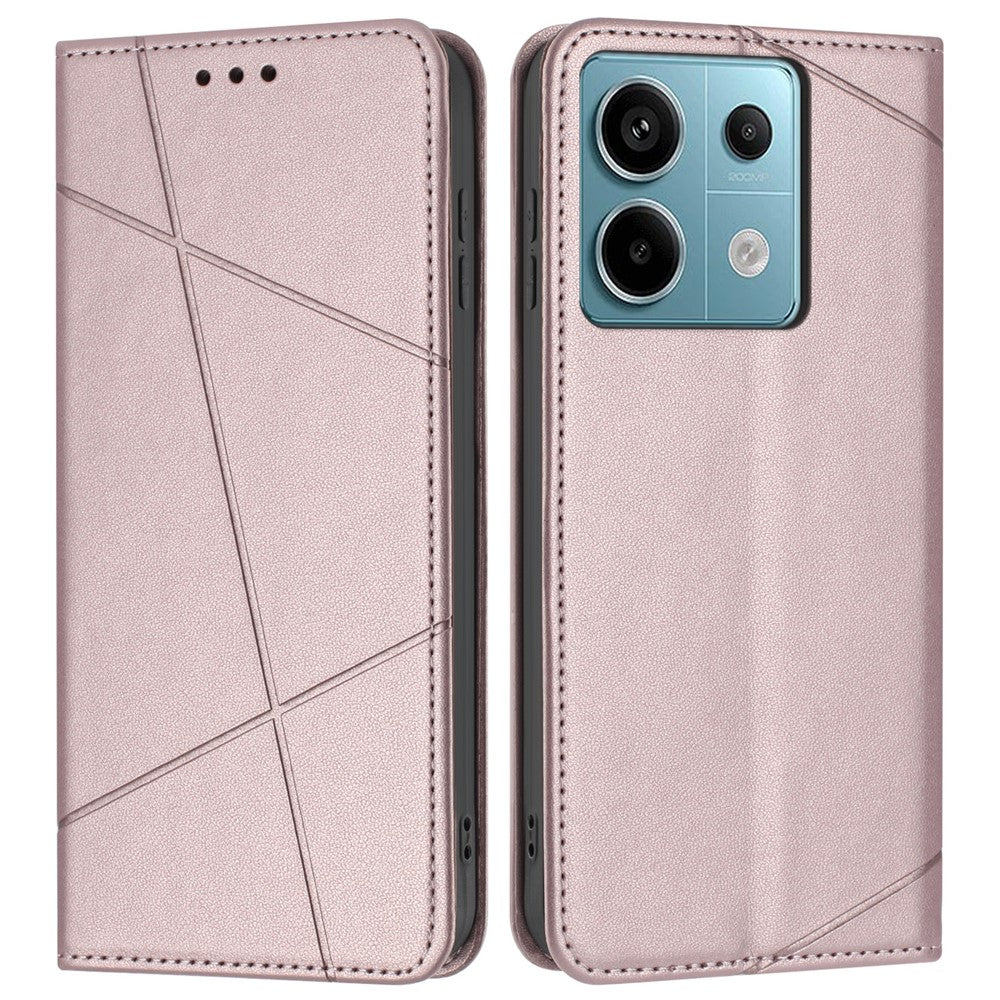 For Xiaomi Redmi Note 13 Pro 5G Wallet Case Line Imprinted Leather Stand Phone Cover with Wrist Strap