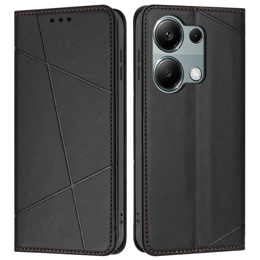 For Xiaomi Redmi Note 13 Pro 4G Wallet Case Line Imprinted Leather Stand Phone Cover with Wrist Strap