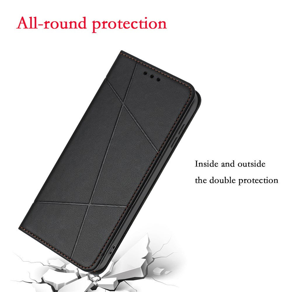 For Xiaomi Redmi Note 13 Pro 4G Wallet Case Line Imprinted Leather Stand Phone Cover with Wrist Strap