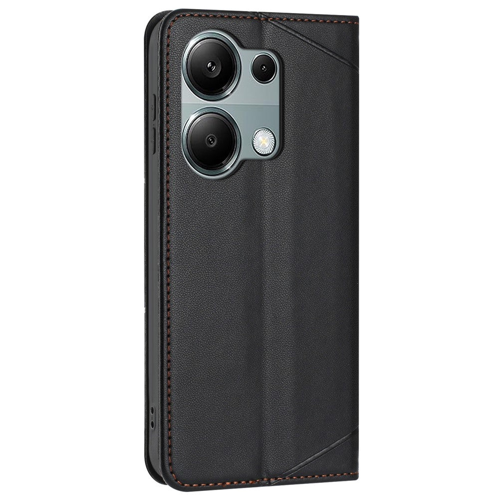 For Xiaomi Redmi Note 13 Pro 4G Wallet Case Line Imprinted Leather Stand Phone Cover with Wrist Strap