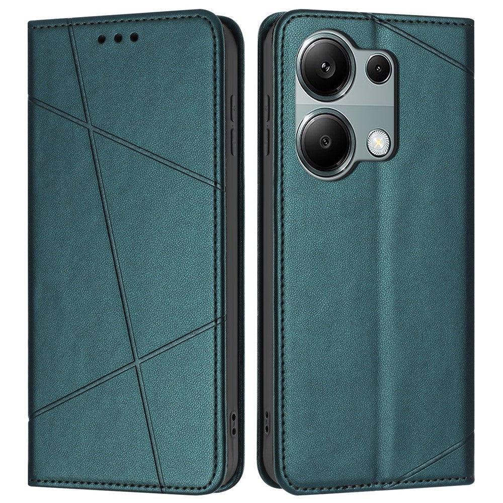 For Xiaomi Redmi Note 13 Pro 4G Wallet Case Line Imprinted Leather Stand Phone Cover with Wrist Strap