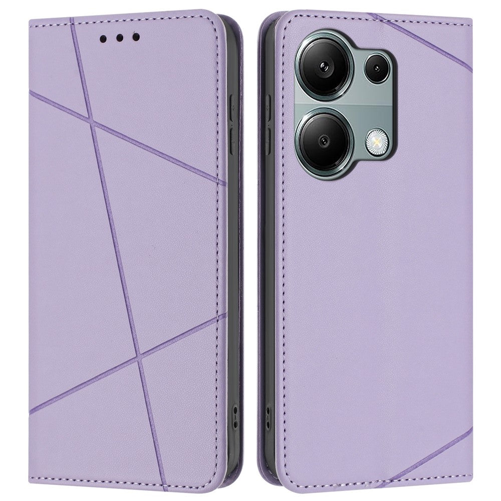 For Xiaomi Redmi Note 13 Pro 4G Wallet Case Line Imprinted Leather Stand Phone Cover with Wrist Strap