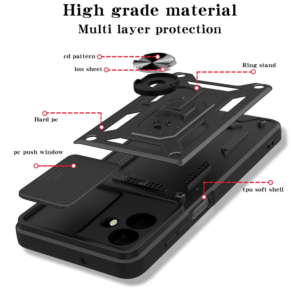 Til Samsung Galaxy A08 5G / A08 4G / A07 5G / A07 4G Cover med skydelåg til kamera PC + TPU Kickstand Telefoncover