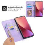 For Xiaomi 12T 5G / Redmi K50 Ultra 5G Imprinted Flowers  Wallet Case Skin-Touch PU Leather Stand Multiple Card Slots Flip Protective Cover with Wrist Strap and Shoulder Strap