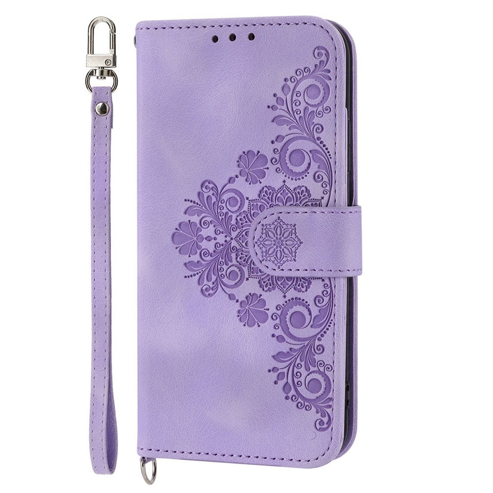 For Xiaomi 12T 5G / Redmi K50 Ultra 5G Imprinted Flowers  Wallet Case Skin-Touch PU Leather Stand Multiple Card Slots Flip Protective Cover with Wrist Strap and Shoulder Strap