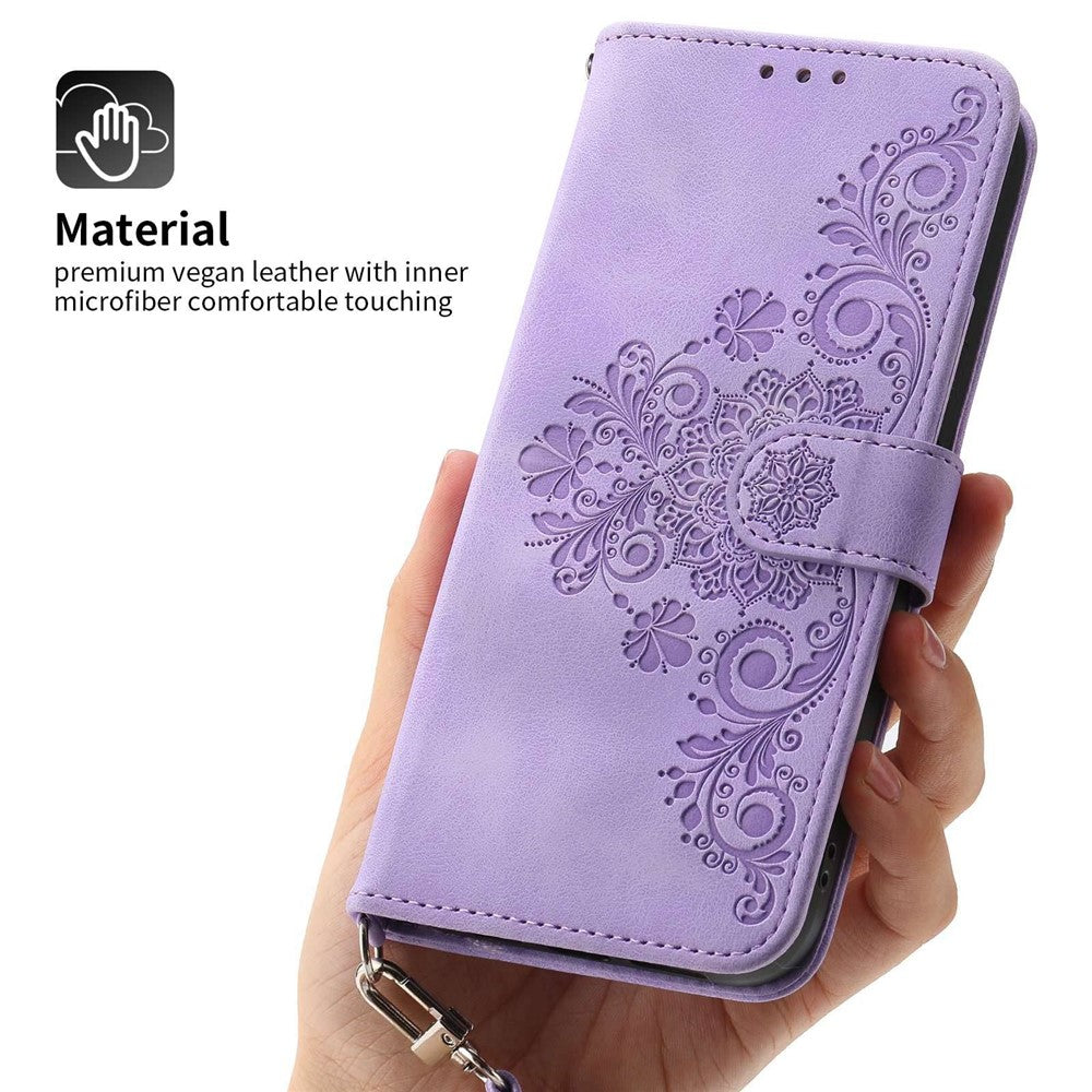 For Xiaomi 12T 5G / Redmi K50 Ultra 5G Imprinted Flowers  Wallet Case Skin-Touch PU Leather Stand Multiple Card Slots Flip Protective Cover with Wrist Strap and Shoulder Strap