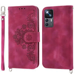 For Xiaomi 12T 5G / Redmi K50 Ultra 5G Imprinted Flowers  Wallet Case Skin-Touch PU Leather Stand Multiple Card Slots Flip Protective Cover with Wrist Strap and Shoulder Strap