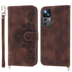 For Xiaomi 12T 5G / Redmi K50 Ultra 5G Imprinted Flowers  Wallet Case Skin-Touch PU Leather Stand Multiple Card Slots Flip Protective Cover with Wrist Strap and Shoulder Strap