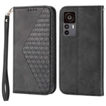 For Xiaomi 12T 5G / Redmi K50 Ultra 5G Rhombus Pattern Imprinted PU Leather Stand Case Calf Texture Shockproof Phone Wallet Cover with Strap