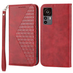For Xiaomi 12T 5G / Redmi K50 Ultra 5G Rhombus Pattern Imprinted PU Leather Stand Case Calf Texture Shockproof Phone Wallet Cover with Strap