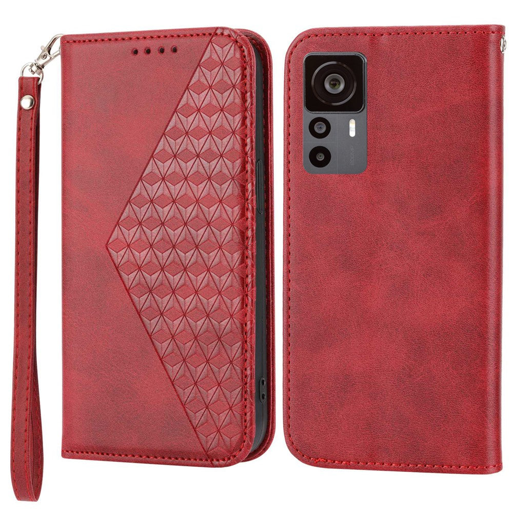 For Xiaomi 12T 5G / Redmi K50 Ultra 5G Rhombus Pattern Imprinted PU Leather Stand Case Calf Texture Shockproof Phone Wallet Cover with Strap
