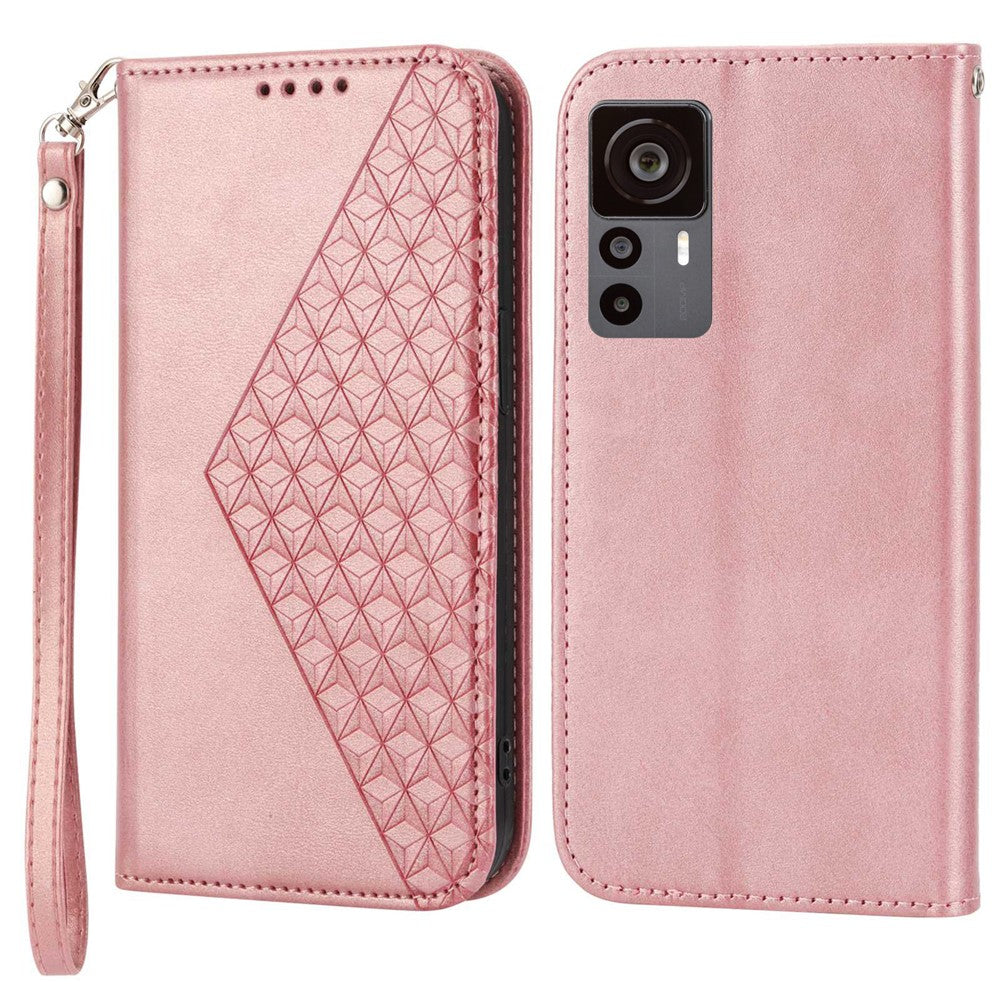 For Xiaomi 12T 5G / Redmi K50 Ultra 5G Rhombus Pattern Imprinted PU Leather Stand Case Calf Texture Shockproof Phone Wallet Cover with Strap