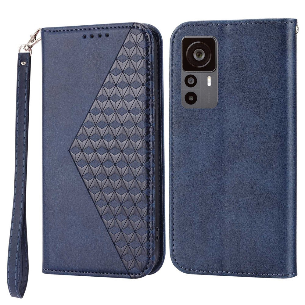 For Xiaomi 12T 5G / Redmi K50 Ultra 5G Rhombus Pattern Imprinted PU Leather Stand Case Calf Texture Shockproof Phone Wallet Cover with Strap