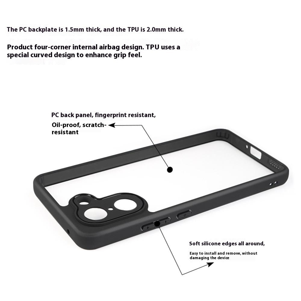 OnePlus Nord CE5 5G / Ace 5 Racing 5G-skal, stötsäkert PC + TPU-baksida, genomskinligt mobilskal