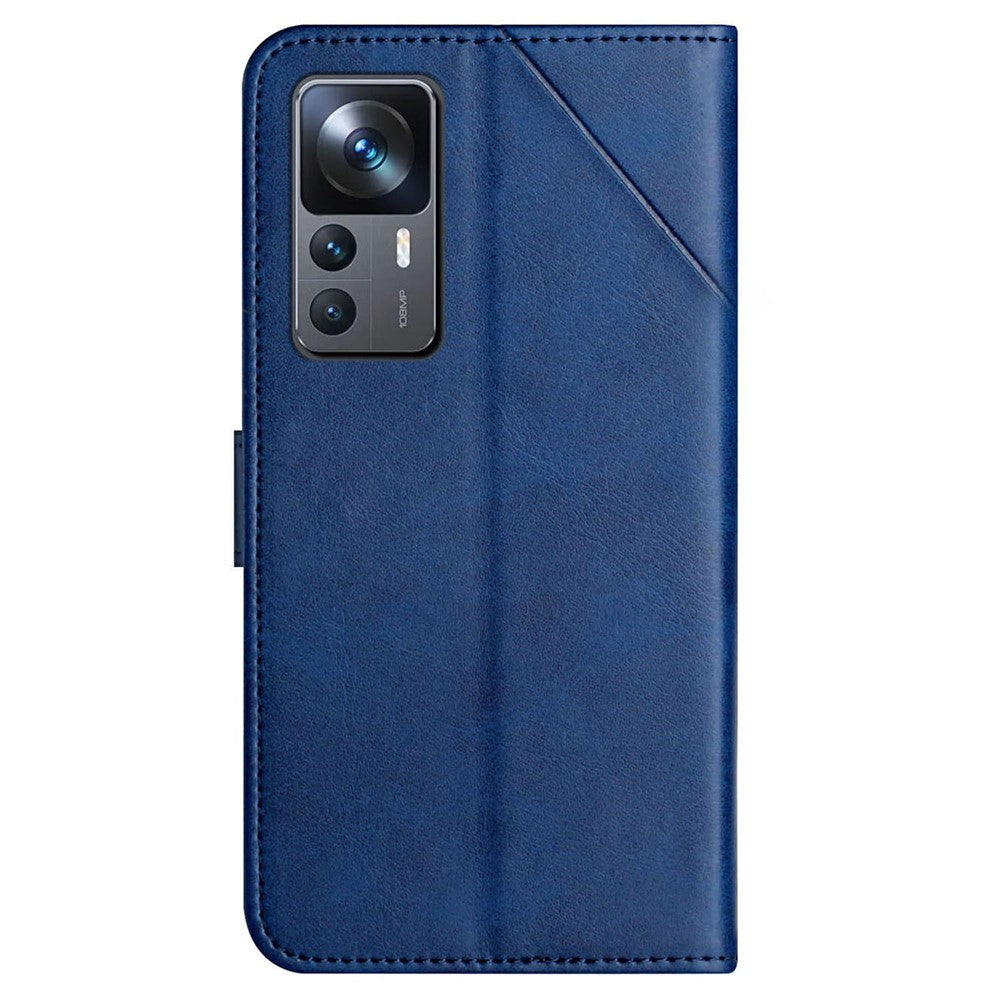 Xiaomi 12T 5G / 12T Pro 5G / Redmi K50 Ultra 5G ensfarvet PU-lædercover med præget linjemønster, pung-etui med stativdesign, stødsikkert magnetlås