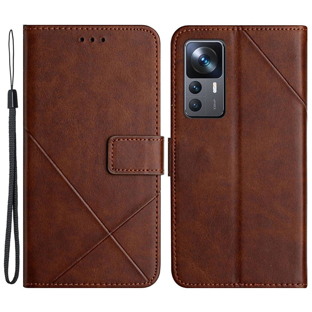 Xiaomi 12T 5G / 12T Pro 5G / Redmi K50 Ultra 5G ensfarvet PU-lædercover med præget linjemønster, pung-etui med stativdesign, stødsikkert magnetlås